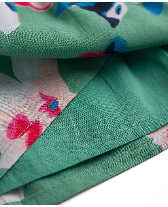 Babyhug Cotton Woven Sleeveless Frock With Floral Print& Hairband- Green