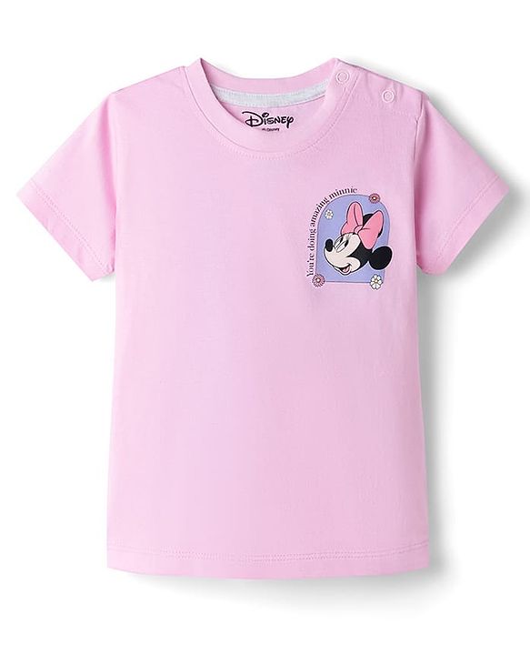 Babyhug Disney Single Jersey Knit Half Sleeves T-Shirt with Front & Back Minnie & Friends Graphics - Pink