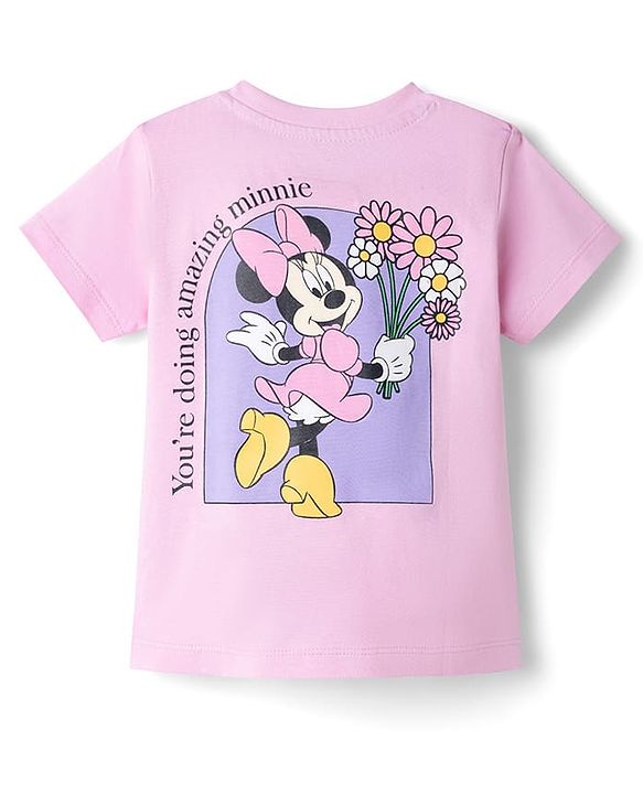 Babyhug Disney Single Jersey Knit Half Sleeves T-Shirt with Front & Back Minnie & Friends Graphics - Pink
