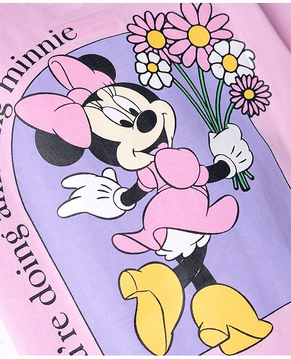 Babyhug Disney Single Jersey Knit Half Sleeves T-Shirt with Front & Back Minnie & Friends Graphics - Pink