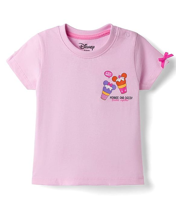 Babyhug Disney Single Jersey Knit T-Shirt with Half Sleeves & Minnie and Daisy Besties Together Print in Pink