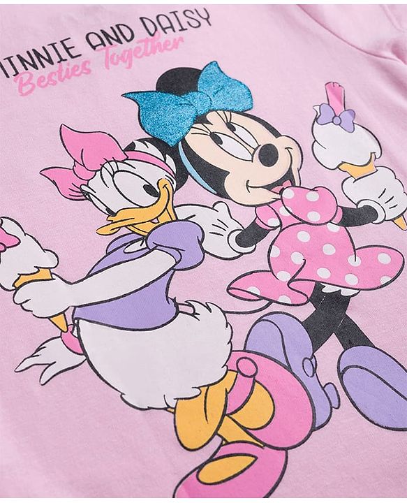Babyhug Disney Single Jersey Knit T-Shirt with Half Sleeves & Minnie and Daisy Besties Together Print in Pink