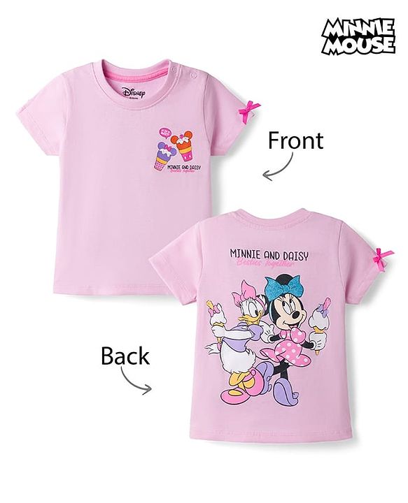 Babyhug Disney Single Jersey Knit T-Shirt with Half Sleeves & Minnie and Daisy Besties Together Print in Pink