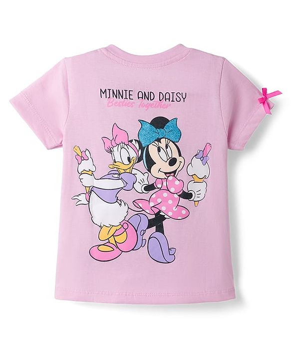 Babyhug Disney Single Jersey Knit T-Shirt with Half Sleeves & Minnie and Daisy Besties Together Print in Pink