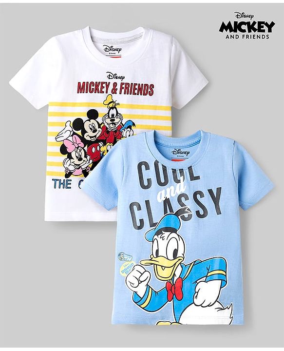 Babyhug Disney 100% Cotton Knit Half Sleeves T-Shirts With Micky & Friends Graphic Pack Of 2 - Multicolor
