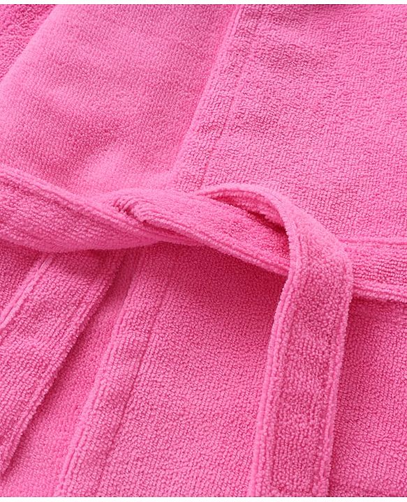 Babyhug Velour Microfiber Knit Full Sleeves Hooded Bath Robe With Cat Embroidery & Ear Applique - Dark Pink