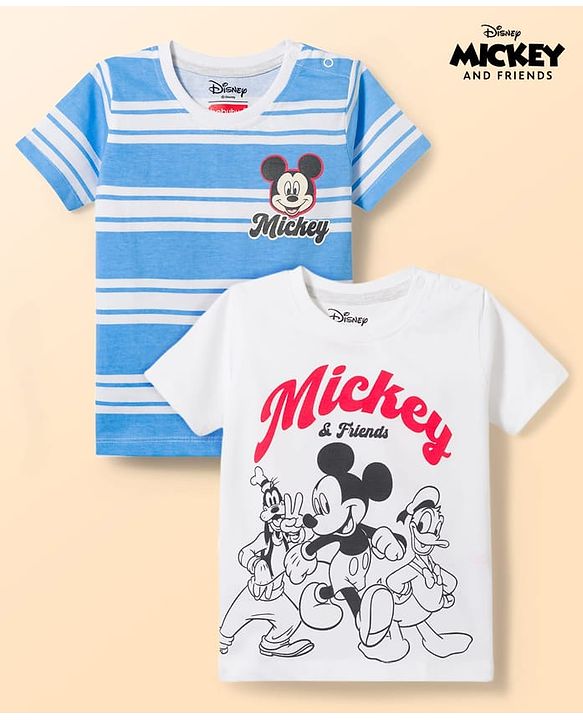 Babyhug Disney Cotton Knit T-Shirts Half Sleeve with Mickey and Friends Graphic Multi Color 6-9 Months Pack of 2