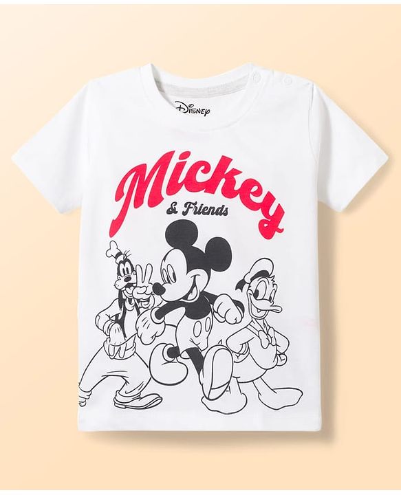 Babyhug Disney Cotton Knit T-Shirts Half Sleeve with Mickey and Friends Graphic Multi Color 6-9 Months Pack of 2