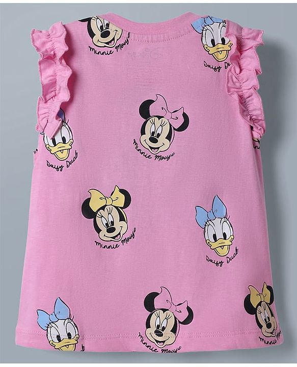 Babyhug Disney 100% Cotton Knit Sleeveless Tank T-Shirts With Minnie Mouse & Friends Graphic Pack of 2 - Pink & White