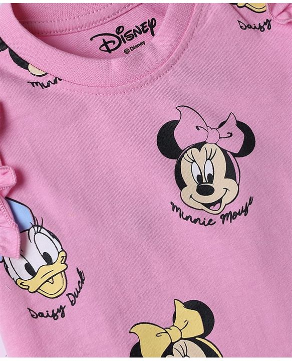 Babyhug Disney 100% Cotton Knit Sleeveless Tank T-Shirts With Minnie Mouse & Friends Graphic Pack of 2 - Pink & White