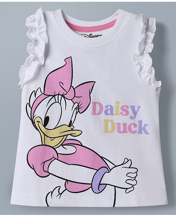 Babyhug Disney 100% Cotton Knit Sleeveless Tank T-Shirts With Minnie Mouse & Friends Graphic Pack of 2 - Pink & White