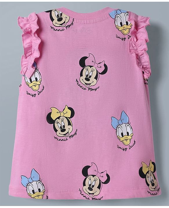 Babyhug Disney 100% Cotton Knit Sleeveless Tank T-Shirts With Minnie Mouse & Friends Graphic Pack of 2 - Pink & White