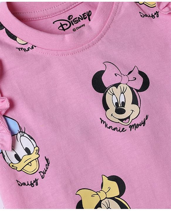 Babyhug Disney 100% Cotton Knit Sleeveless Tank T-Shirts With Minnie Mouse & Friends Graphic Pack of 2 - Pink & White