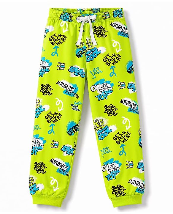 Pine Kids Cotton Knit Half Sleeves Co-Ords T-Shirt & Pajama Night Suit with Text Print - Neon Green
