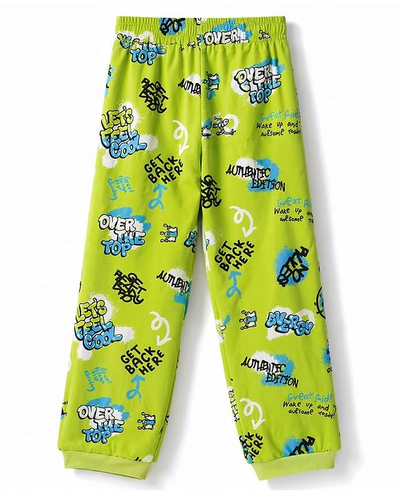 Pine Kids Cotton Knit Half Sleeves Co-Ords T-Shirt & Pajama Night Suit with Text Print - Neon Green