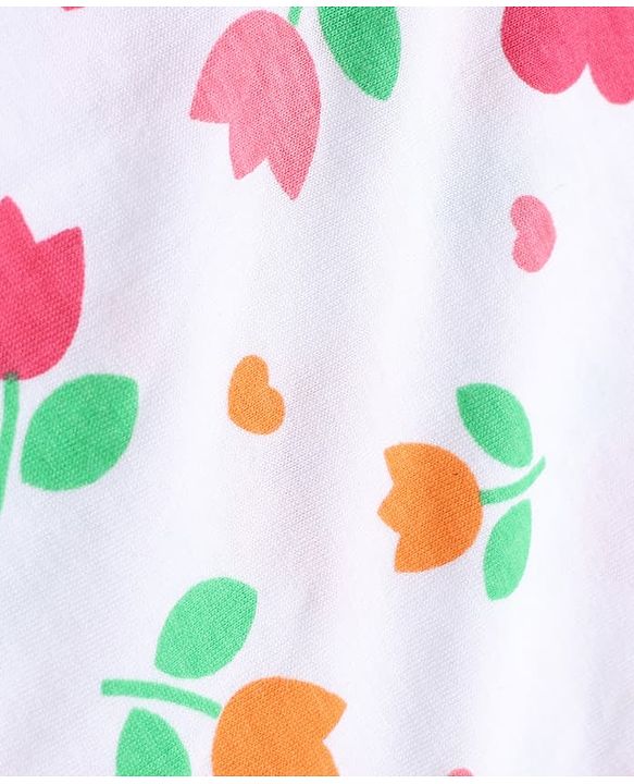 Pine Kids Cotton Knit Half Sleeves Co-Ords T-Shirt & Pyjama Night Suit with Butterfly & Floral Print - White