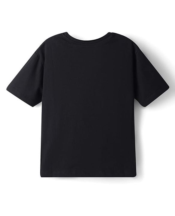 Pine Kids Cotton Knit Half Sleeves  T-Shirt Shorts Night Suit with Text Print - Black
