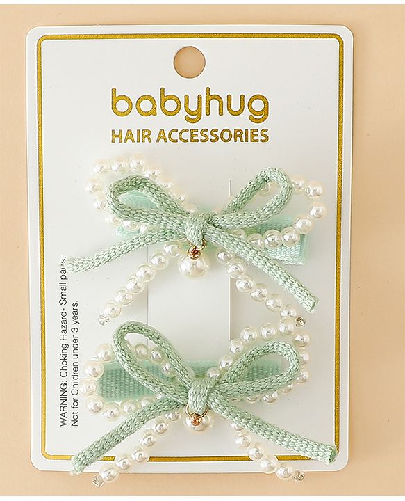 Babyhug Bow & Butterfly Clips Pack Of 2 - Green
