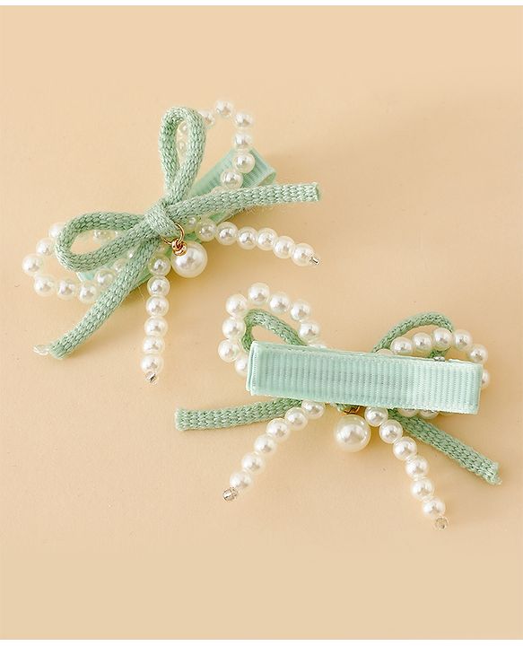 Babyhug Bow & Butterfly Clips Pack Of 2 - Green