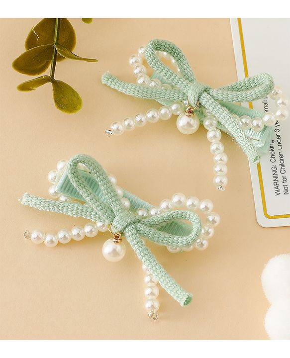 Babyhug Bow & Butterfly Clips Pack Of 2 - Green
