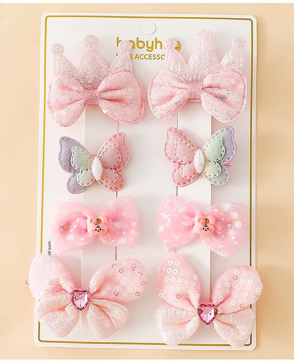 Babyhug Bow & Butterfly Clips Combo Sets - Pink