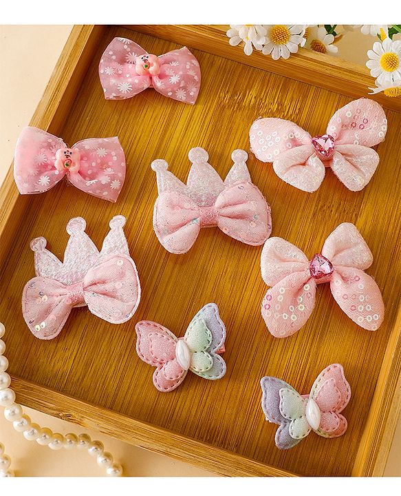Babyhug Bow & Butterfly Clips Combo Sets - Pink