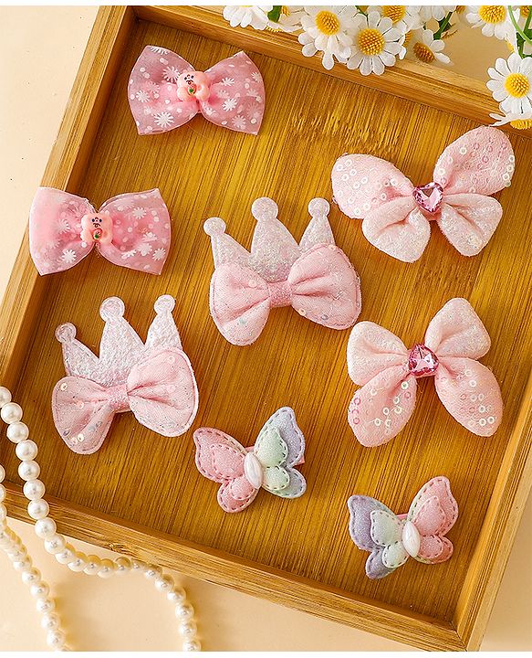 Babyhug Bow & Butterfly Clips Combo Sets - Pink