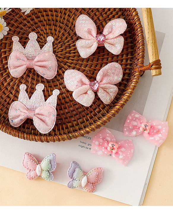 Babyhug Bow & Butterfly Clips Combo Sets - Pink