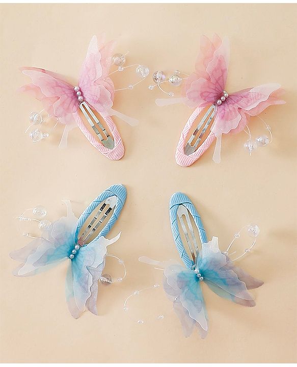 Babyhug Cute Butterfly Hair Clips -  Pink&Blue