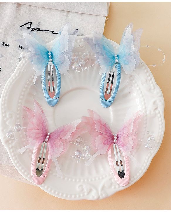 Babyhug Cute Butterfly Hair Clips -  Pink&Blue