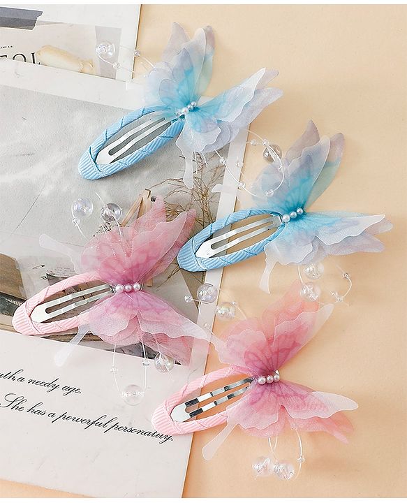 Babyhug Cute Butterfly Hair Clips -  Pink&Blue
