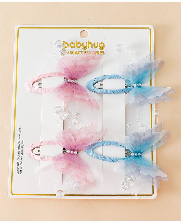 Babyhug Cute Butterfly Hair Clips -  Pink&Blue