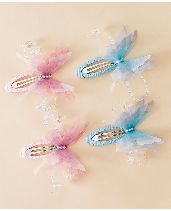 Babyhug Cute Butterfly Hair Clips -  Pink&Blue