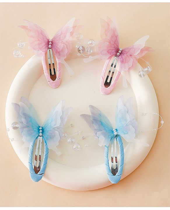 Babyhug Cute Butterfly Hair Clips -  Pink&Blue