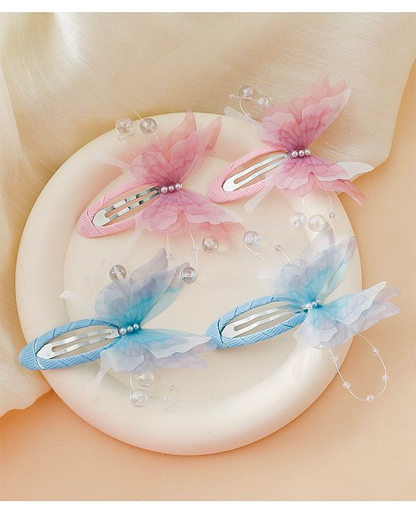 Babyhug Cute Butterfly Hair Clips -  Pink&Blue