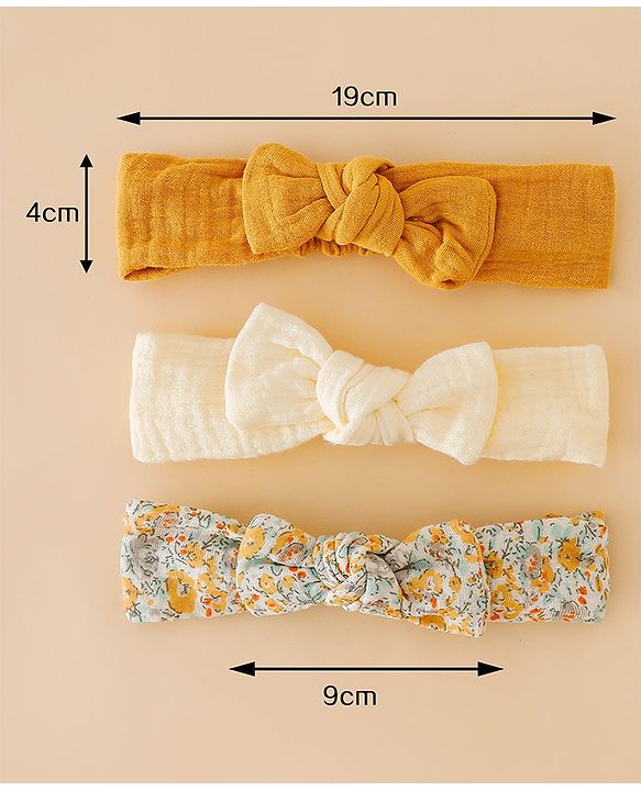 Babyhug Headband With Bow Applique Pack of 3 -Yellow & Off White