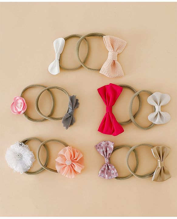 Babyhug Headbands With Bow & Floral Applique Pack of 10 - Red & Pink