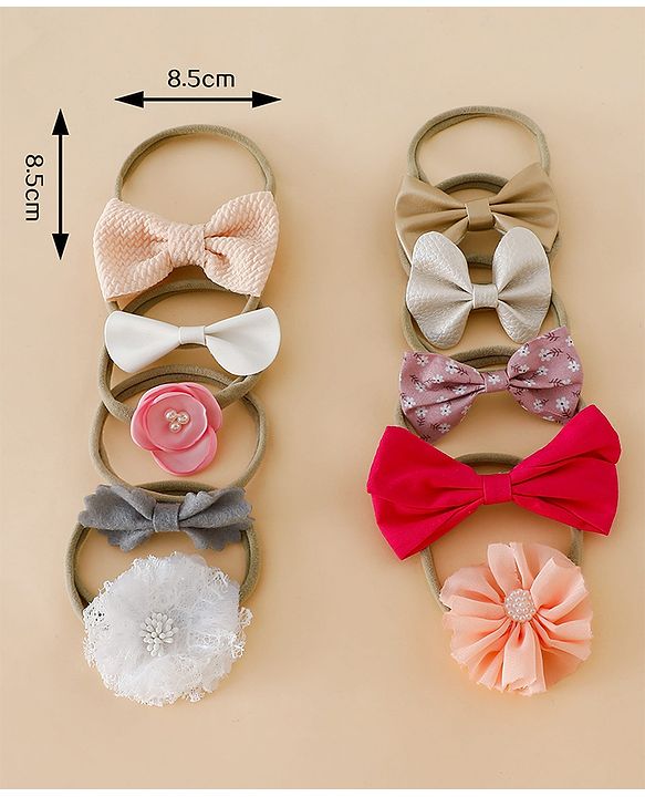 Babyhug Headbands With Bow & Floral Applique Pack of 10 - Red & Pink