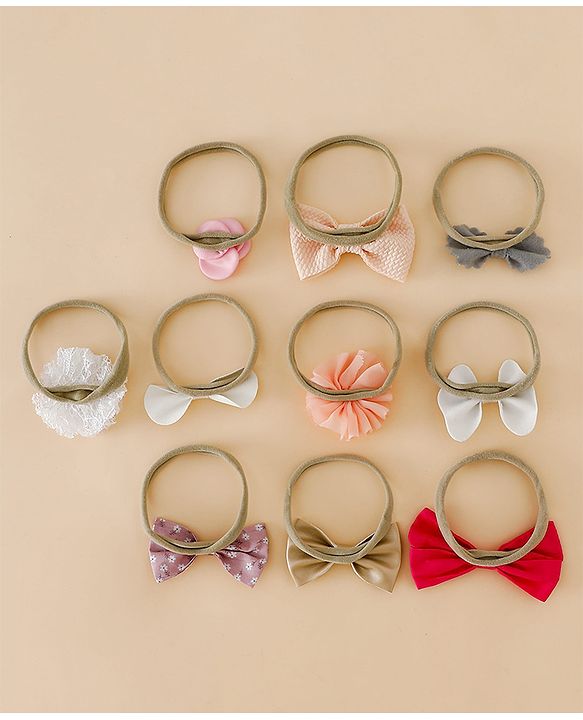 Babyhug Headbands With Bow & Floral Applique Pack of 10 - Red & Pink