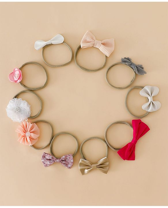 Babyhug Headbands With Bow & Floral Applique Pack of 10 - Red & Pink