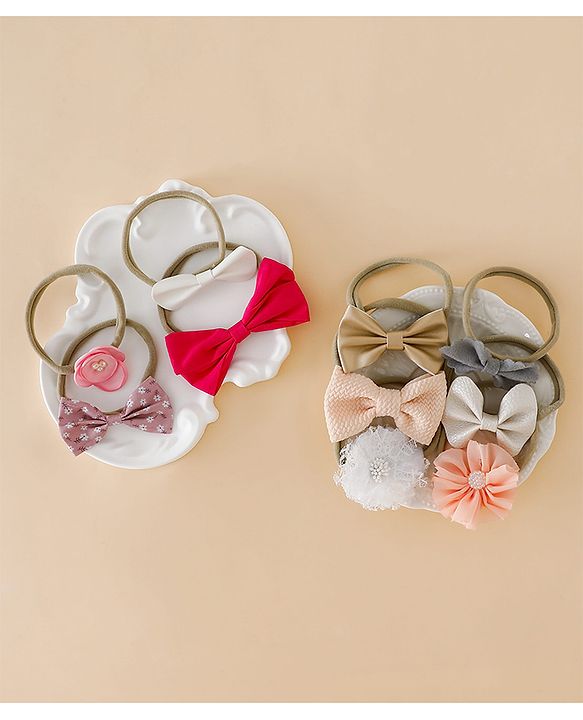 Babyhug Headbands With Bow & Floral Applique Pack of 10 - Red & Pink