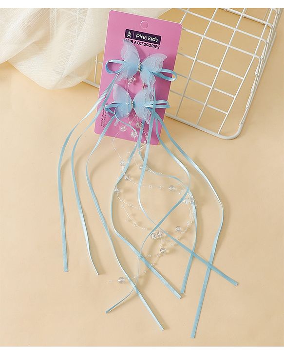 Pine Kids Bow & Butterfly Snap Clips - Blue