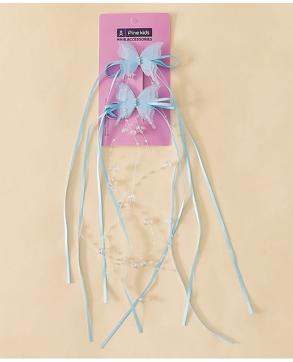 Pine Kids Bow & Butterfly Snap Clips - Blue