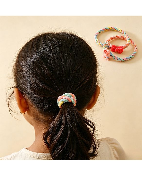 Pine Kids Colorful Knot and Fancy Loop Hair Rubber Bands - Pink & Blue