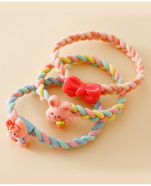 Pine Kids Colorful Knot and Fancy Loop Hair Rubber Bands - Pink & Blue