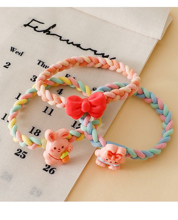 Pine Kids Colorful Knot and Fancy Loop Hair Rubber Bands - Pink & Blue