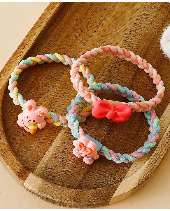 Pine Kids Colorful Knot and Fancy Loop Hair Rubber Bands - Pink & Blue