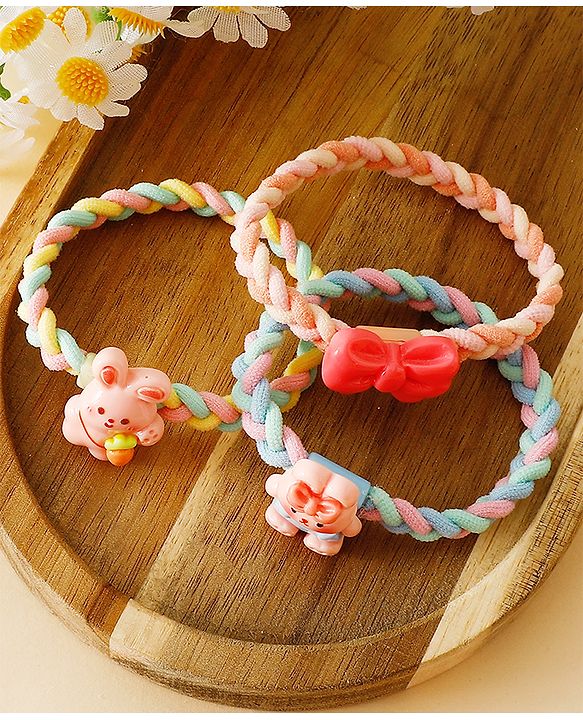 Pine Kids Colorful Knot and Fancy Loop Hair Rubber Bands - Pink & Blue