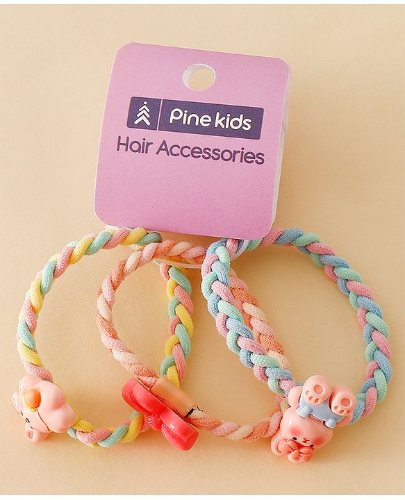 Pine Kids Colorful Knot and Fancy Loop Hair Rubber Bands - Pink & Blue