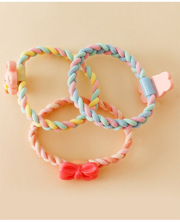 Pine Kids Colorful Knot and Fancy Loop Hair Rubber Bands - Pink & Blue